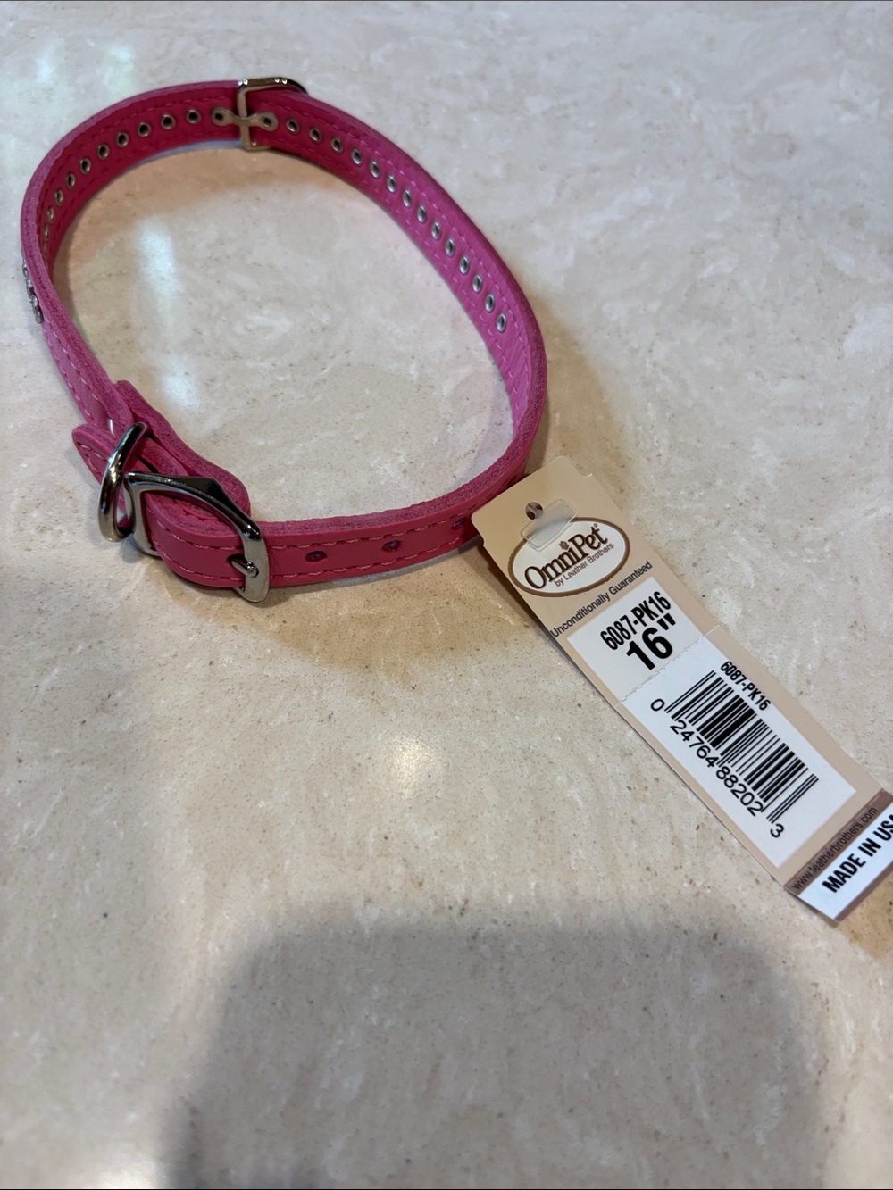Pink Leather Dog Collar - 16"